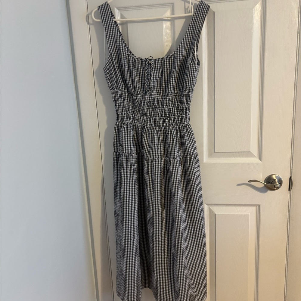 Wayf Black and White Checkered Midi Dress